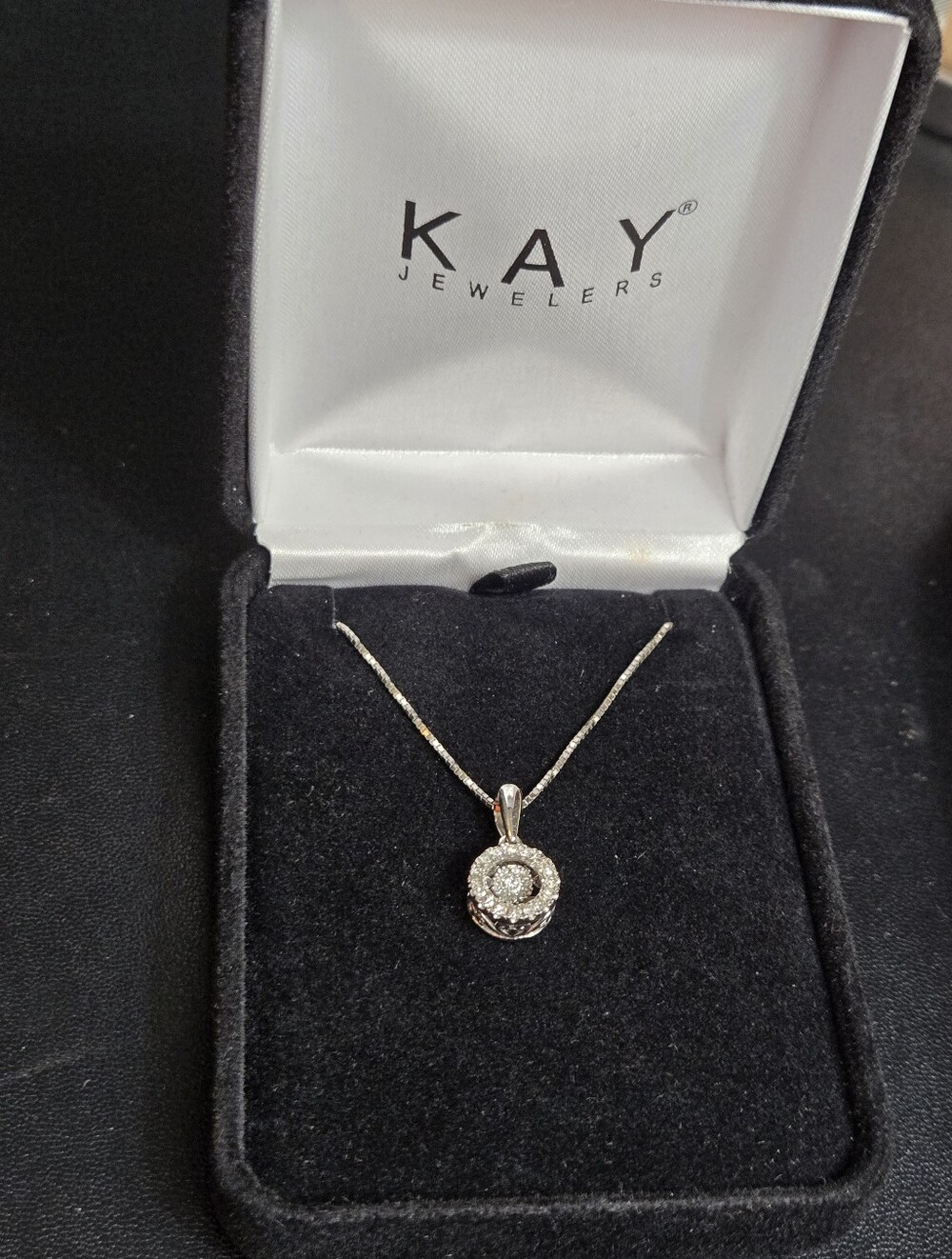 Kay Jewelers Silver Diamond Halo Pendant Necklace - White